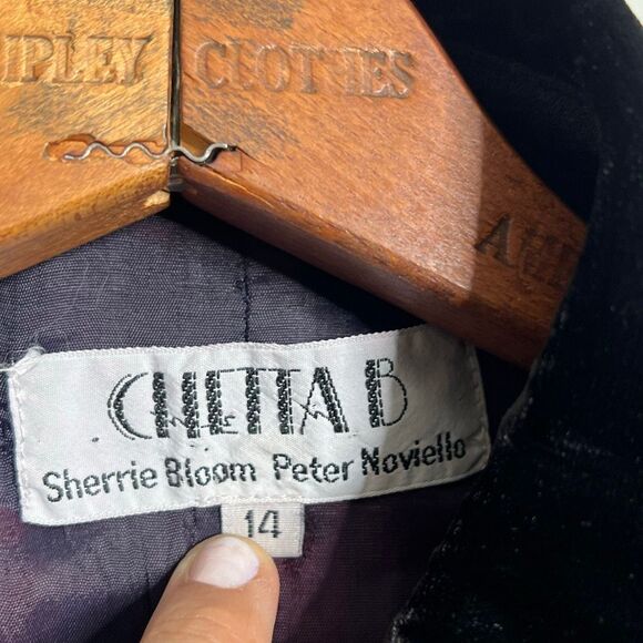 Vintage Chetta B Wool Button Front Velvet Collar Long Sleeve Dress Black Size 14 - Picture 5 of 8